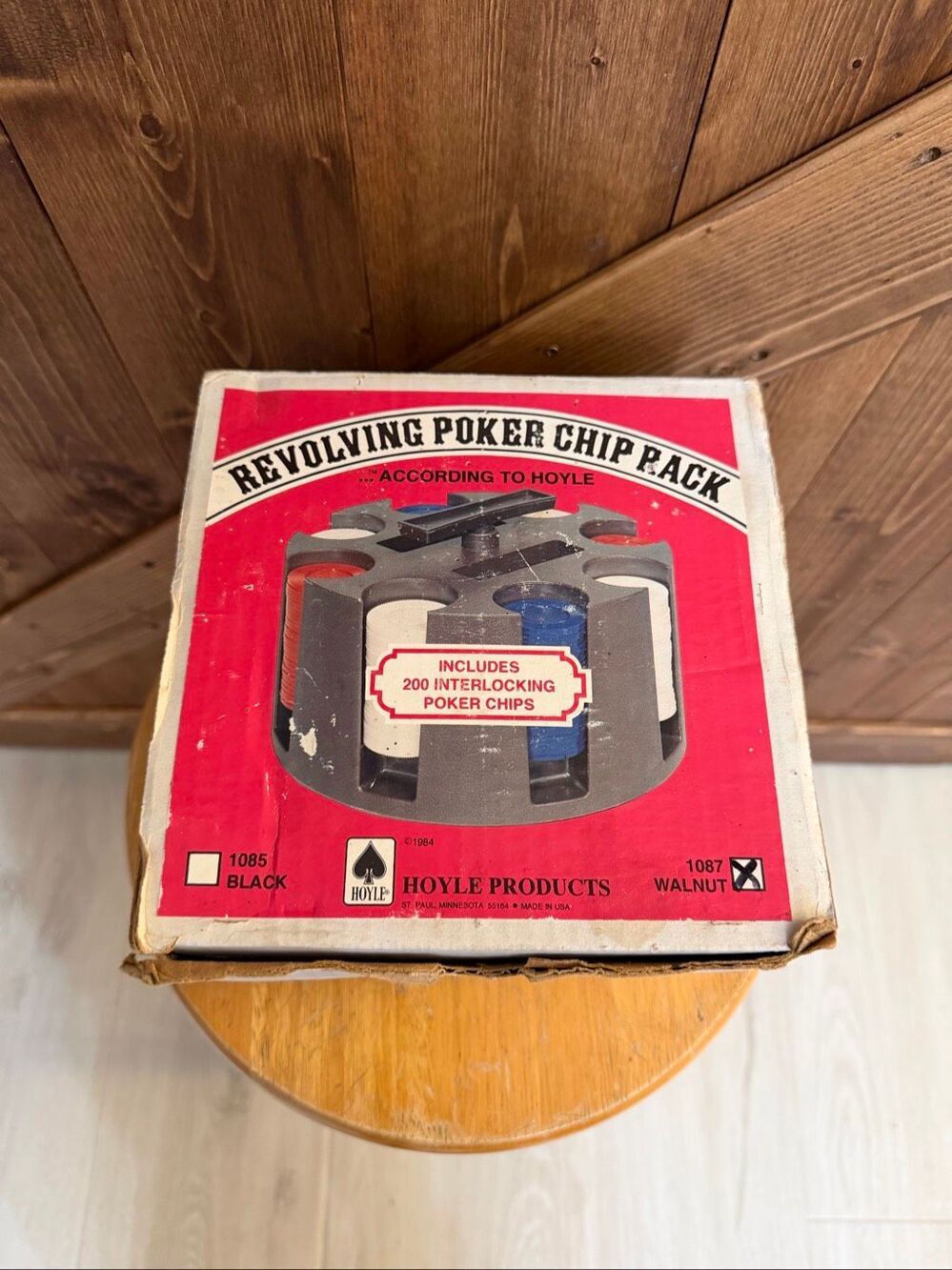 Vintage 1984 Hoyle Revolving Poker Chip Rack 198 Chips 2 Complete Card Decks (91